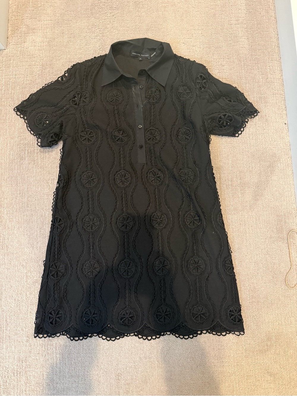 English Factory Black Lace Polo Mini Dress